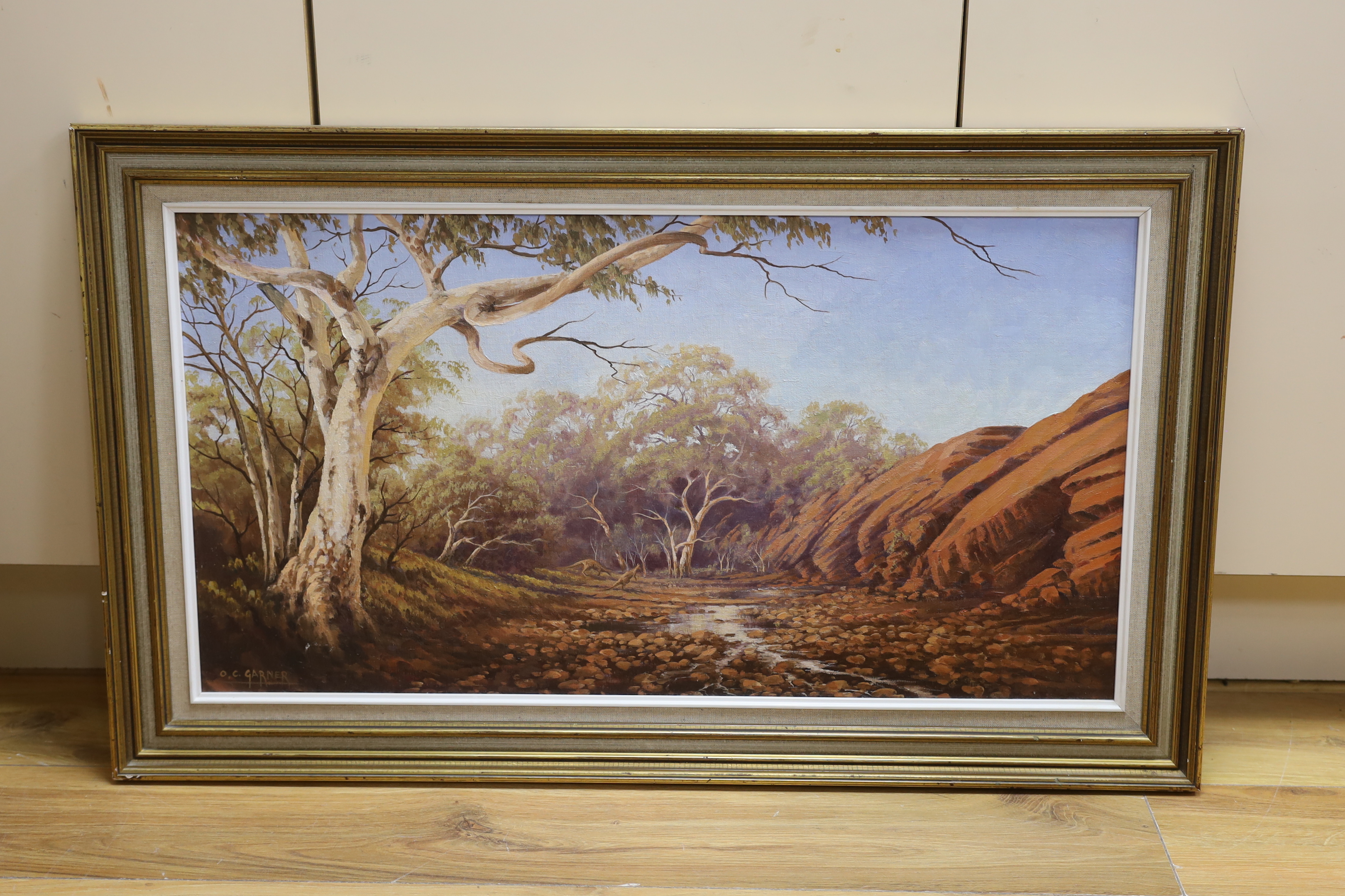 Olga C. Garner (Australian), oil on board, 'Dry creek bed', signed, 40 x 75cm